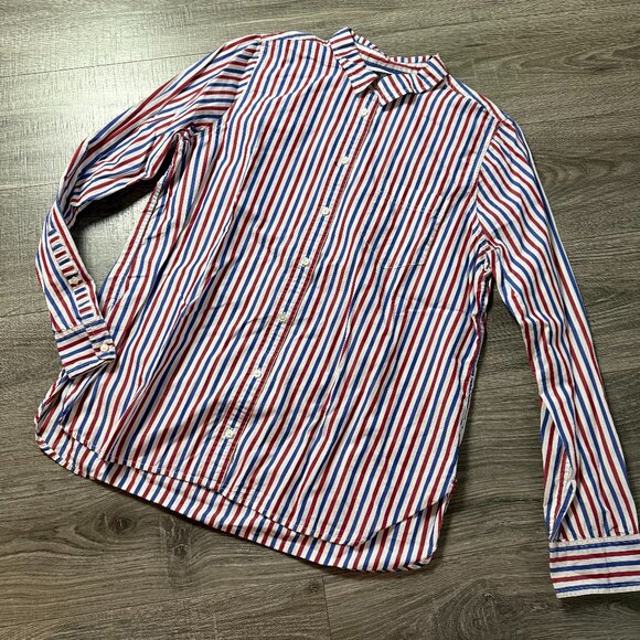 Tops - J. Crew Classic Fit Boy Shirt Trifecta Stripe Button Front Top Women Size 14